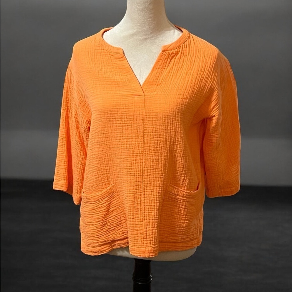 Soft Surroundings Orange Relaxed Blouse with 3/4 Sleeves